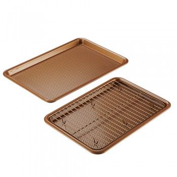 Ayesha Curry 3pc Bakeware Set, Copper - 2 Cookie Pans w/ Cooling Rack