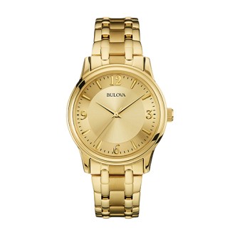 Bulova Mens Corporate Collection Gold-Tone Stainless Steel Watch, Gold Dial