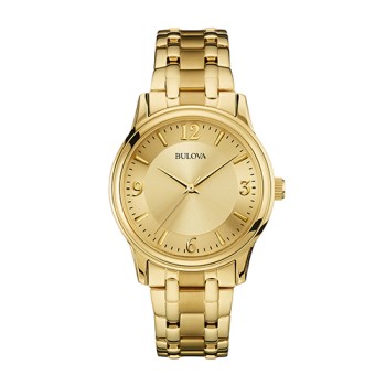 Bulova Mens Corporate Collection Gold-Tone Stainless Steel Watch, Gold Dial