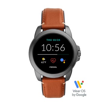 Fossil Mens Gen 5E Black Stainless Steel & Brown Leather Smartwatch